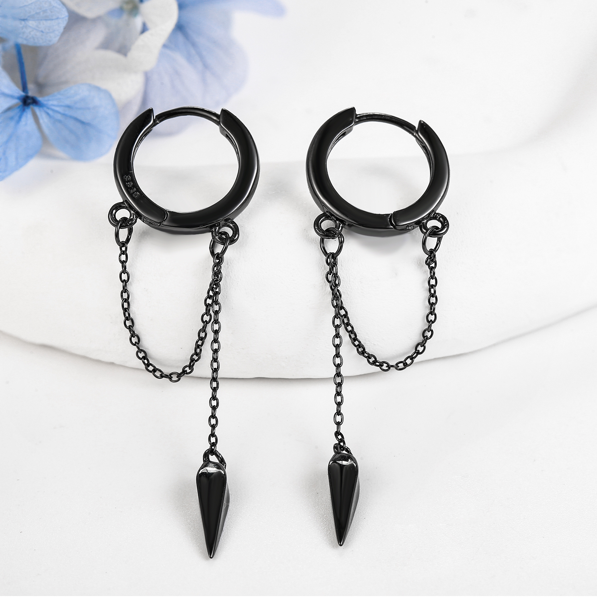 Women's Spike Earrings Sterling Silvery Black Gothic Hoop Earrings